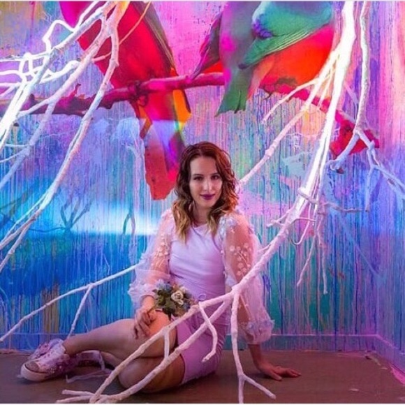 New Floral Sheer Puffy Sleeve Spring Dress - Picture 7 of 8